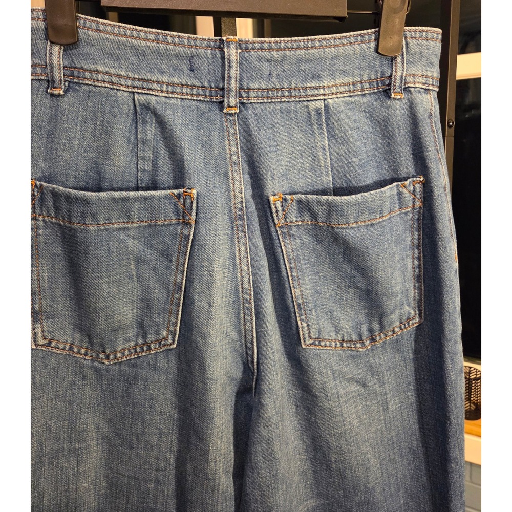 Free People We The Free High Waist Flare Jeans Distressed Hem Denim Blue Size 26 - Picture 10 of 10